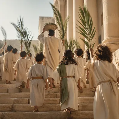 Palm Sunday Children Procession on Stone Steps
