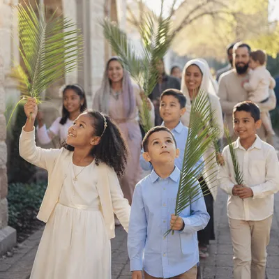Children Waving Palms on Palm Sunday