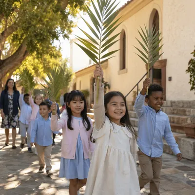 Children Waving Palms on Palm Sunday