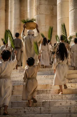 Children Palm Sunday Procession on Stone Steps