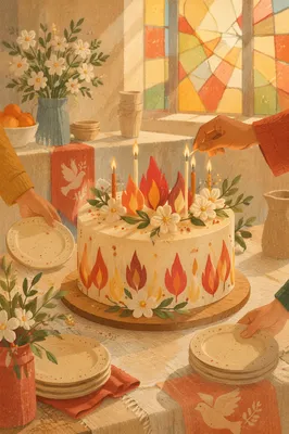Pentecost Celebration Cake in Church Hall