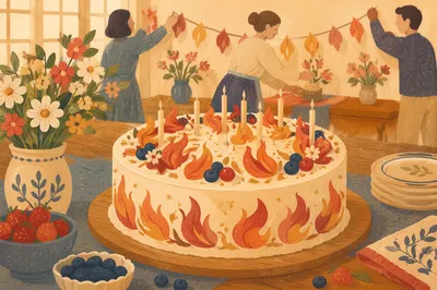 Pentecost Church Celebration Cake in Warm Light