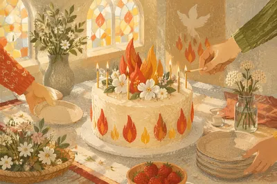 Pentecost Celebration Cake in Church Hall