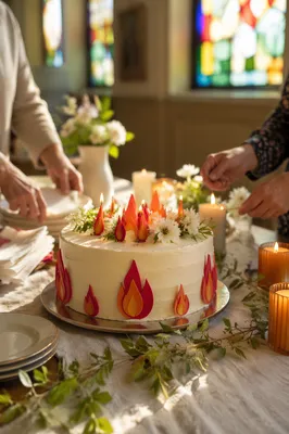 Pentecost Celebration Cake in Church Hall
