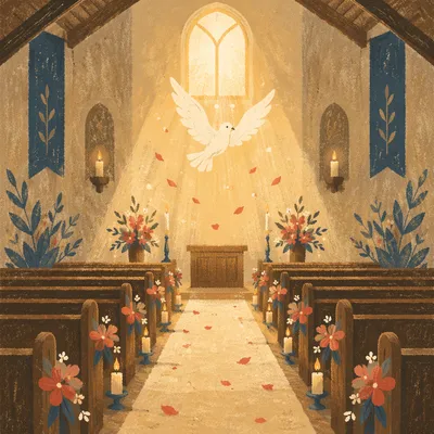 Pentecost Dove Descending in Golden Chapel Light