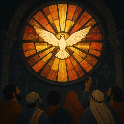 Pentecost Dove Descending Through Stained Glass