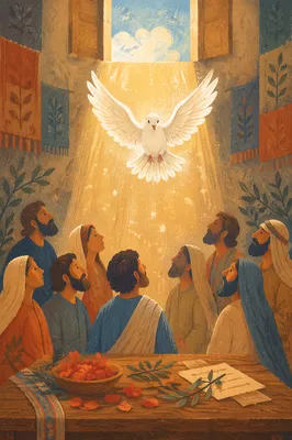 Pentecost Dove Descending in Golden Chapel Light
