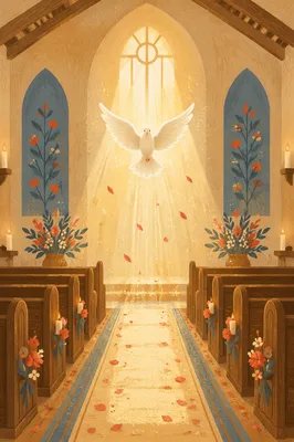 Pentecost Dove Descending in Golden Chapel Light