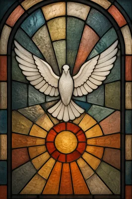 Pentecost Dove in Stained Glass Light