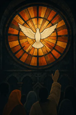 Pentecost Dove Descending Through Stained Glass