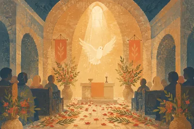 Pentecost Dove Descending in Chapel Light