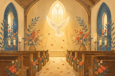 Pentecost Dove Descending in Golden Chapel Light