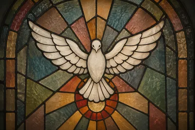 Pentecost Dove in Stained Glass Light