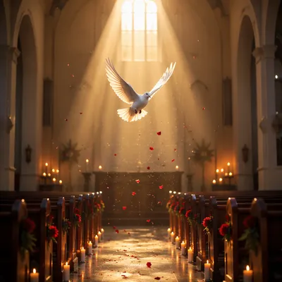 Pentecost Dove Descending in Golden Chapel Light