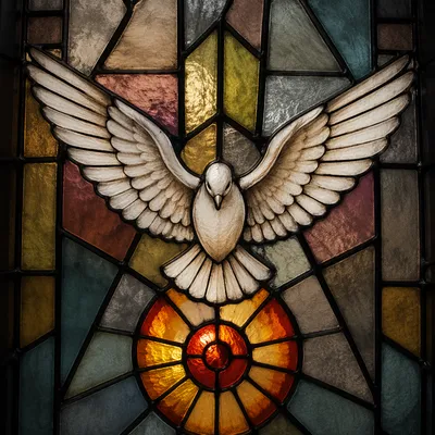 Pentecost Dove in Stained Glass Light