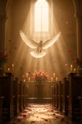 Pentecost Dove Descending in Golden Chapel Light