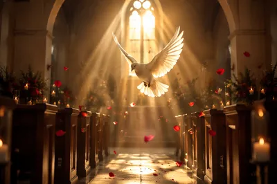 Pentecost Dove Descending in Golden Chapel Light