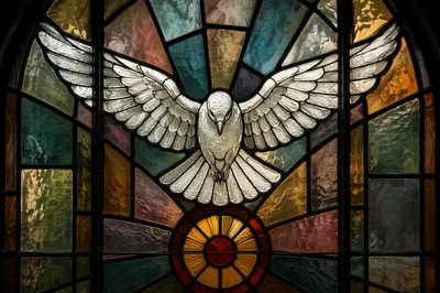 Pentecost Dove Descending in Stained Glass