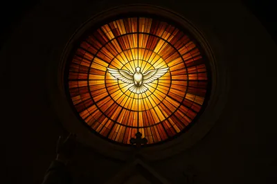 Pentecost Dove Descending Through Stained Glass