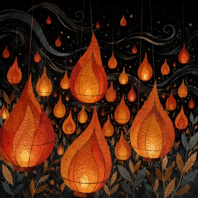 Pentecost Flame Lanterns in Sacred Darkness