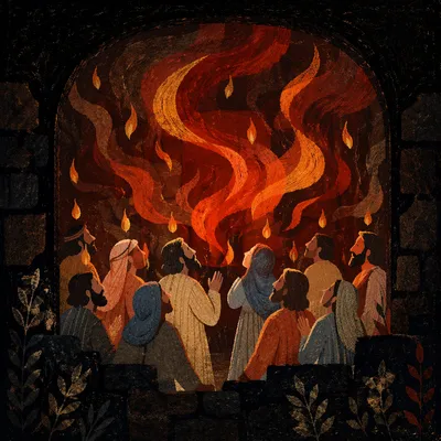 Pentecost Flames in Dark Sacred Chamber