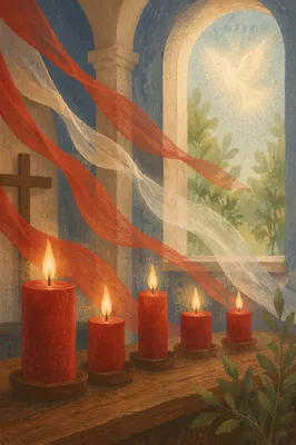 Pentecost Candles and Wind in Chapel