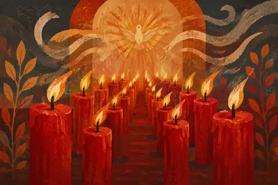Pentecost Candle Flames in Sacred Stillness
