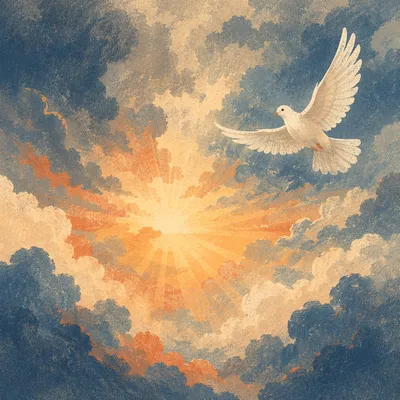 Pentecost Dove Over Golden Storm Clouds