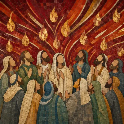 Pentecost Mosaic Flames and Rushing Wind