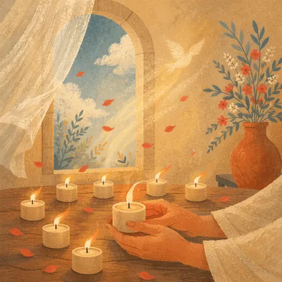 Pentecost Candle Flames in Chapel Breeze