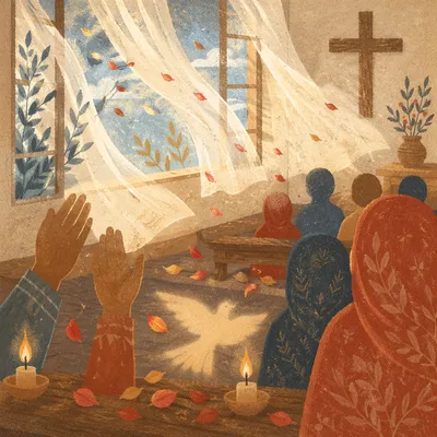 Pentecost Breeze and Flames in Wooden Chapel