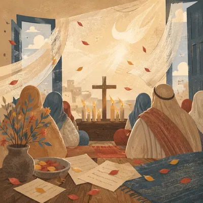 Pentecost Flames in a Wooden Chapel