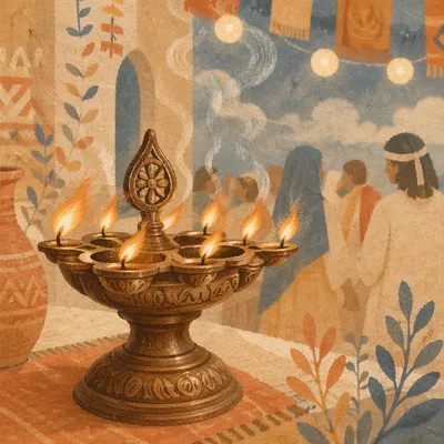 Bronze Oil Lamp with Flickering Flames