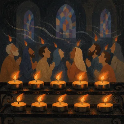 Pentecost Candle Flames in Sacred Stillness
