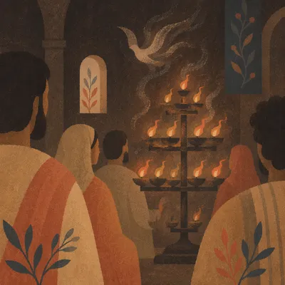 Pentecost Candle Flames in Quiet Chapel