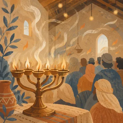 Pentecost Flames in a Quiet Church Gathering