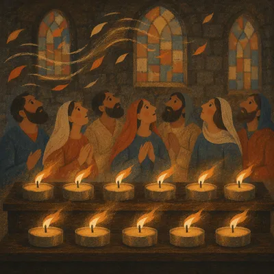 Pentecost Candle Flames in Stone Sanctuary