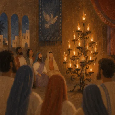 Pentecost Flames in a Dim Chapel