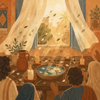 Pentecost Upper Room with Flames and Wind