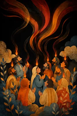 Pentecost Flames Rising in Sacred Wind