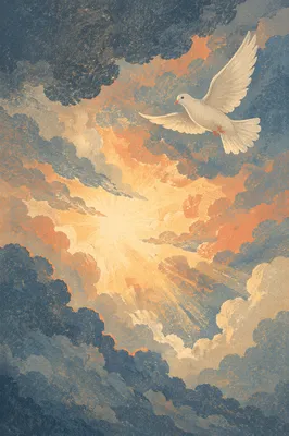 Pentecost Dove Above Golden Storm Clouds