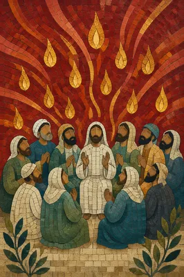 Pentecost Flames Over Mosaic Disciples