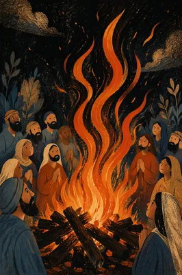 Pentecost Flames Over Charred Logs