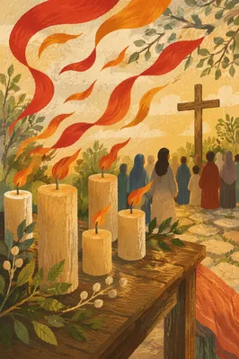 Pentecost Candles and Spirit Flames at Sunrise