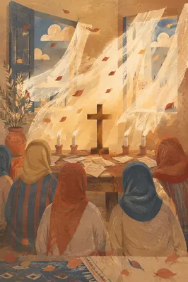 Pentecost Flames in a Windlit Chapel