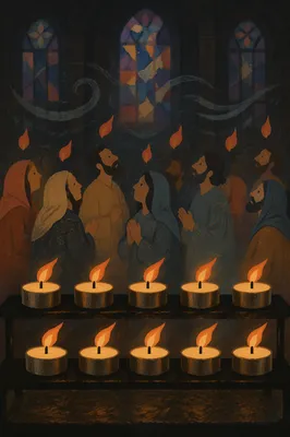 Pentecost Candle Flames in Sacred Stillness