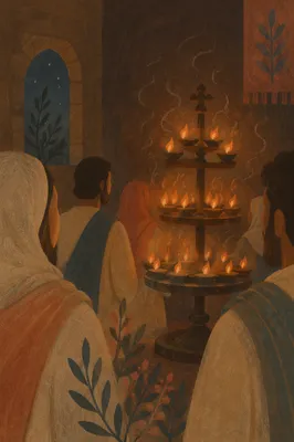 Pentecost Candle Flames in Quiet Chapel