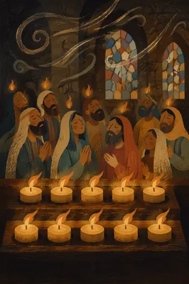 Pentecost Candle Flames in Stone Sanctuary
