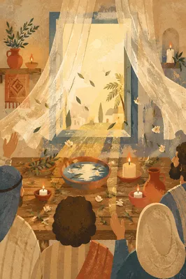 Pentecost Upper Room with Flames and Wind