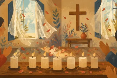 Pentecost Wind and Flames in Wooden Chapel